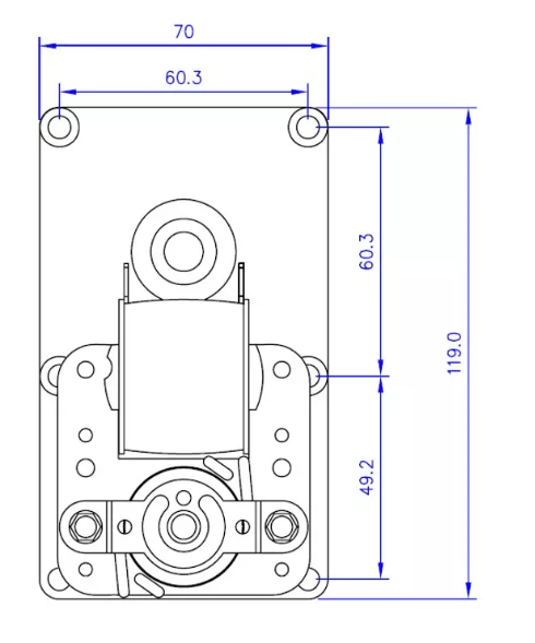 Schéma technique du motoréducteur pour poêle à granulés Extraflame avec dimensions.