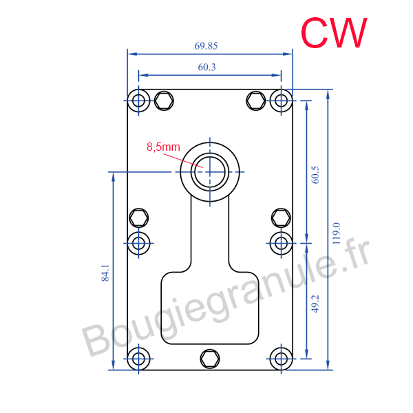 Schéma technique pour Motoréducteur 3 tr/min (RPM) pour poêle à granulés - Arbre 8,5 mm - 25W.