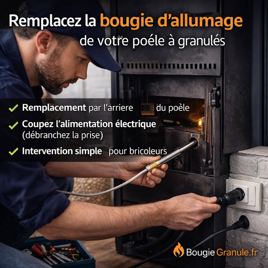 Remplacement de la bougie d'allumage céramique pour Supra poêle à granulé (compatible) lors d'une intervention simple.