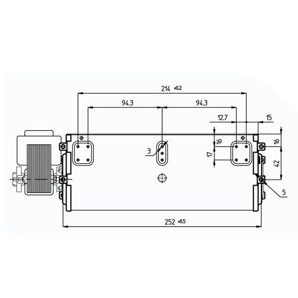 Schéma technique du Ventilateur tangentiel pour Pegaso poêle à granulé avec dimensions et spécifications.