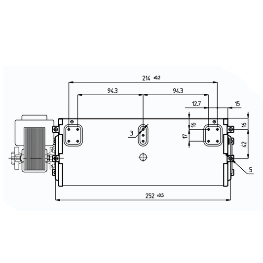 Schéma technique du Ventilateur tangentiel pour Pegaso poêle à granulé avec dimensions et spécifications.