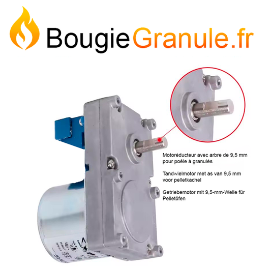 Motoréducteur 1,46 tr/min (RPM) pour poêle à granulés - Arbre 9,5 mm