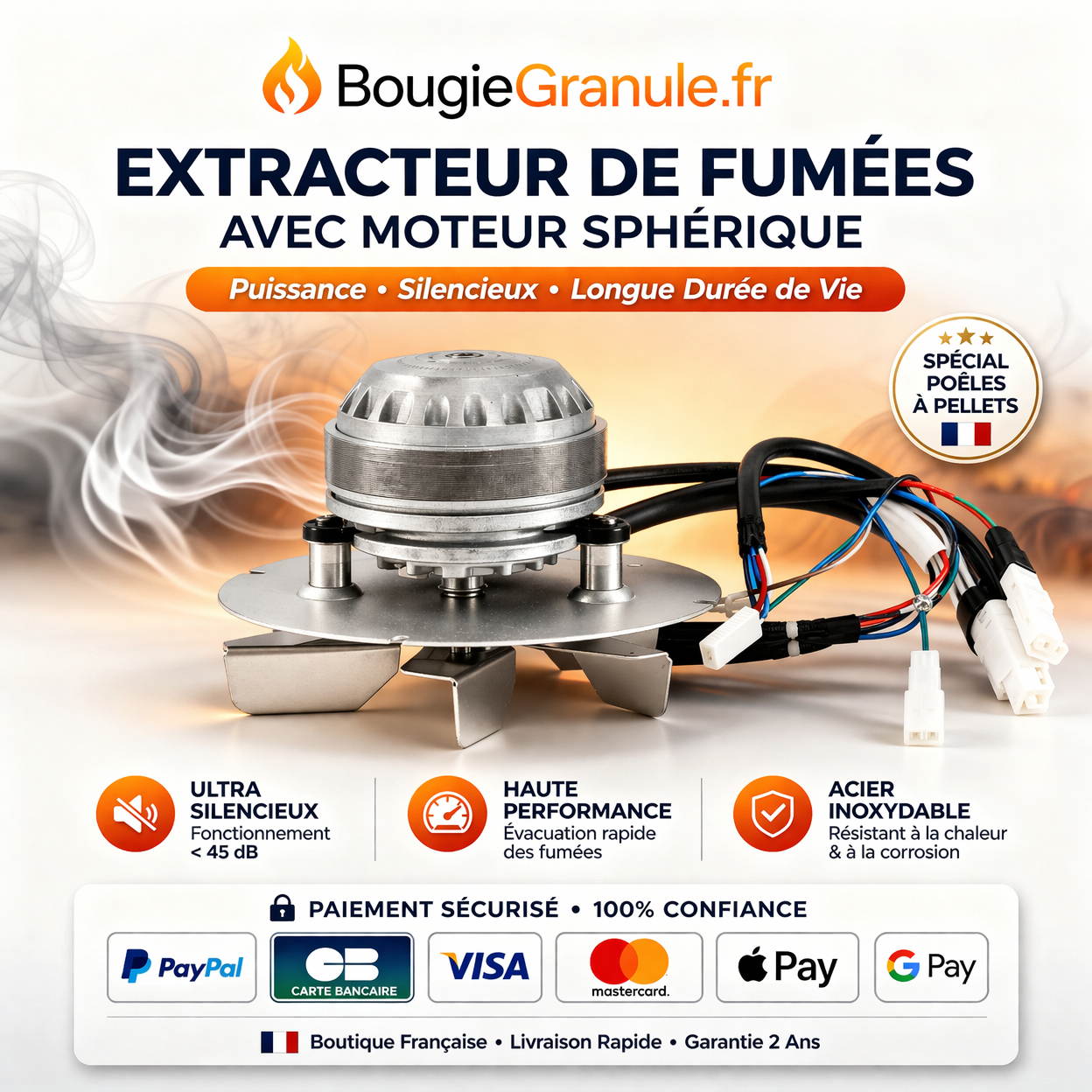 Extracteur de fumées avec moteur sphérique pour MCZ poêle à granulés