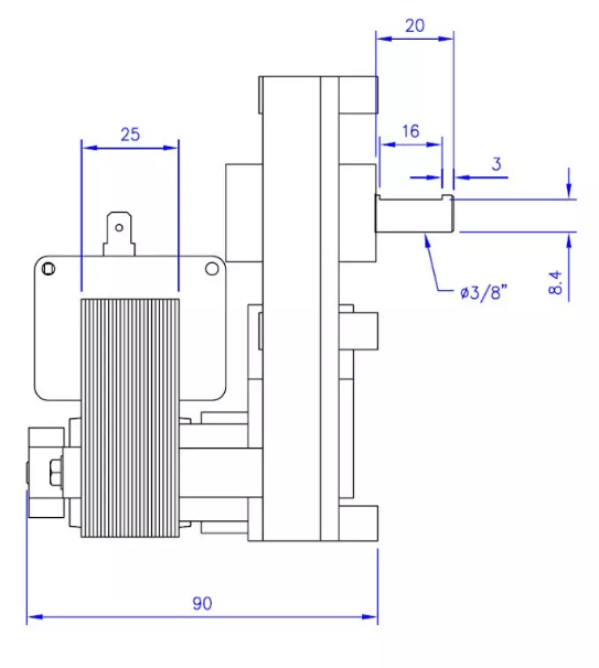 Motoréducteur pour Cadel poêle à granulé - schéma technique avec dimensions.