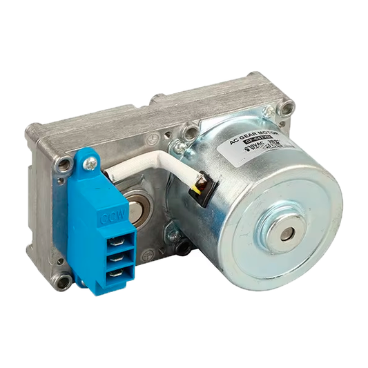 Pièce de rechange motoréducteur 2 RPM pour poêles à granulés – axe 9,5 mm, inversion de polarité possible, durable et facile à installer.